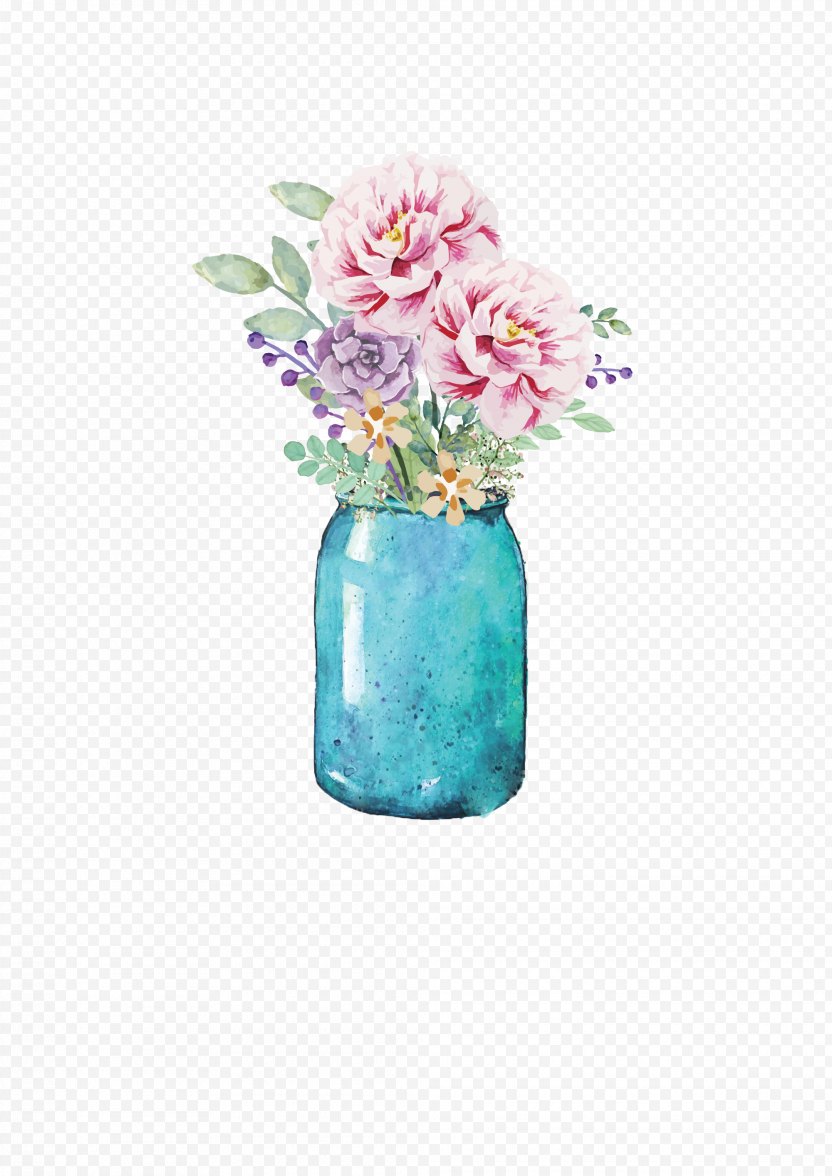Flower Mason Jar Watercolor Painting Paper - Scrapbooking PNG