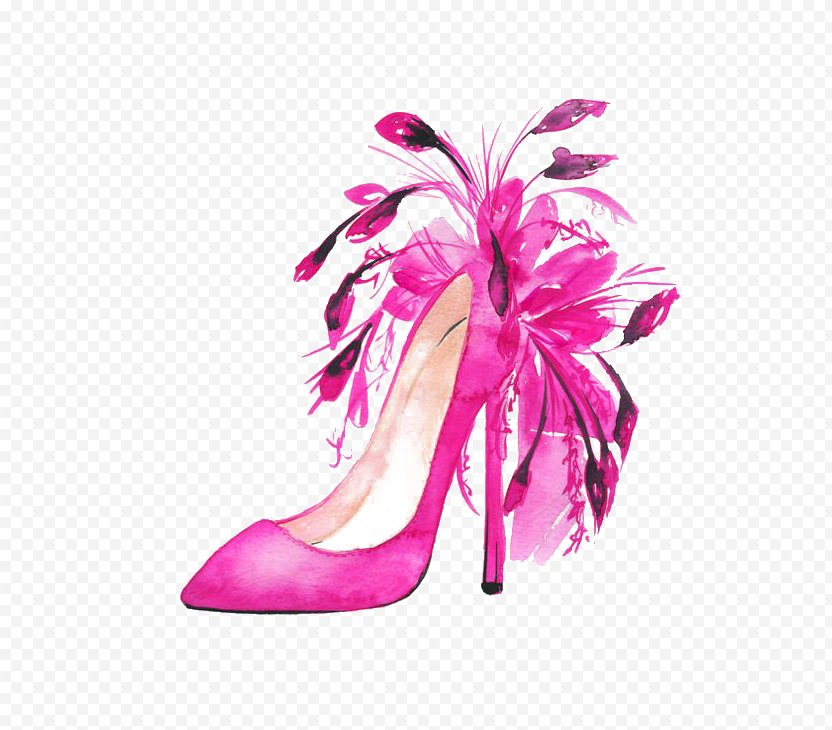 Shoe Fashion Illustration High-heeled Footwear Watercolor Painting - Feather PNG