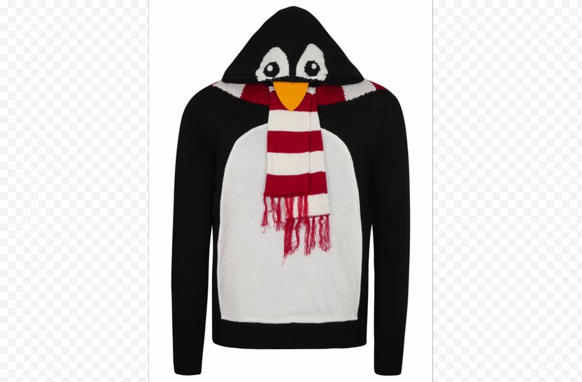 Penguin Christmas Jumper Sweater Hood - Flightless Bird PNG