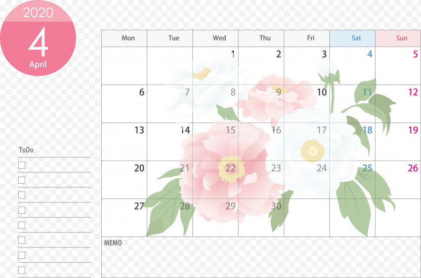 April 2020 Calendar April Calendar 2020 Calendar PNG
