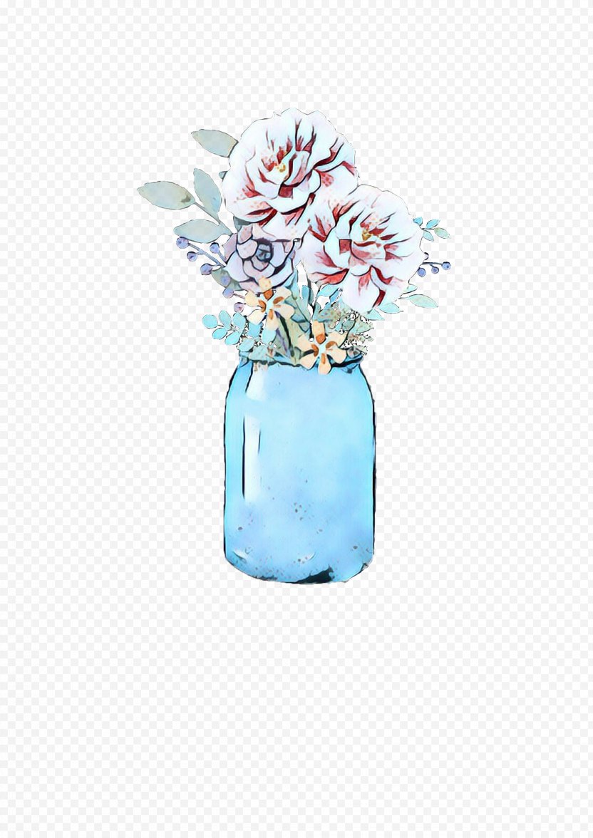Turquoise Blue Vase Aqua Flower - Retro PNG