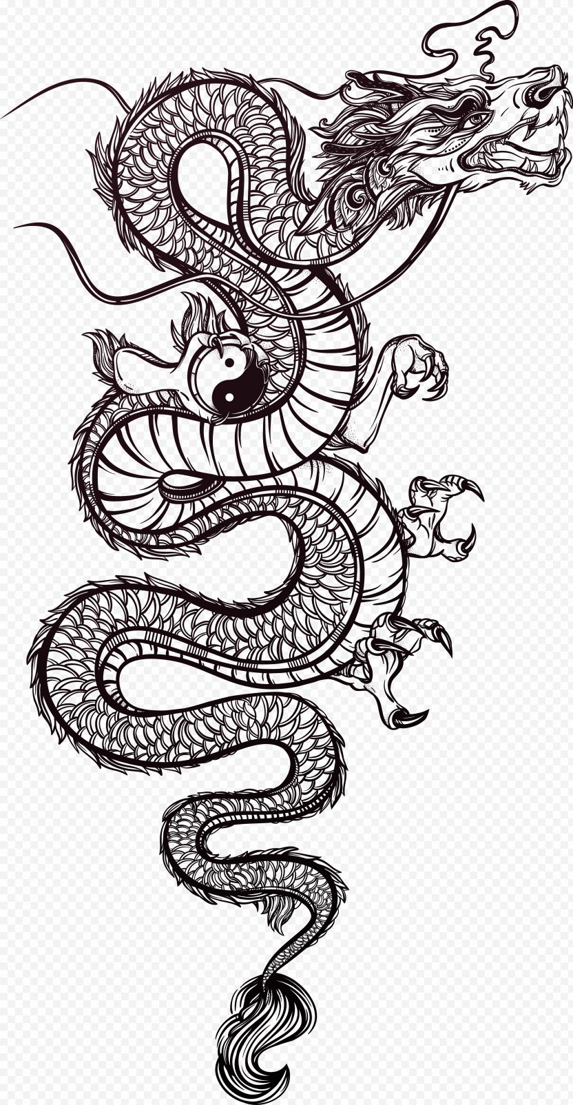 Chinese Dragon Tattoo Illustration - Flower PNG
